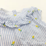 Lemons Embroidered Blue & White Striped Cotton Blouse - Girls 3-4 Years