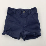 Textured Navy Cotton Shorts - Boys 0-3 Months
