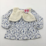 **NEW** Flowers Blue & White Jersey Dress & Fluffy Gilet Set - Girls 18-24 Months