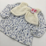 **NEW** Flowers Blue & White Jersey Dress & Fluffy Gilet Set - Girls 18-24 Months