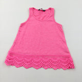 Neon Pink Jersey Vest Top with Lacey Hem - Girls 3-4 Years