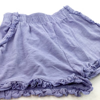 Blue Lightweight Jersey Shorts with Frilly Hem - Girls 3-4 Years