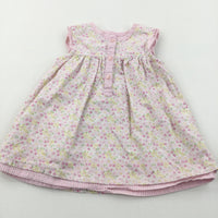 Flowers Pink & Yellow Cotton Sun Dress - Girls 0-3 Months