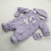 'Little Ducks Play In The Rain' Lilac Fleece Lined Pramsuit - Boys 3-6 Months