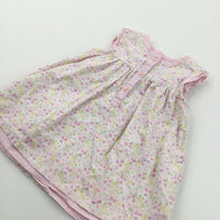 Flowers Pink & Yellow Cotton Sun Dress - Girls 0-3 Months