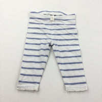 Blue & White Striped Leggings with Lacey Hems - Girls 3-6 Months