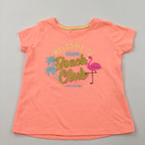 'Welcome To Miami Beach Club' Glittery Flamingo Neon Orange T-Shirt - Girls 3-4 Years