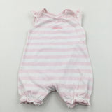 'Sweetie' Pink & White Striped Lightweight Jersey Romper - Girls 0-3 Months