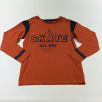 'Skate All Day' Orange & Navy Long Sleeve Top - Boys 7-8 Years