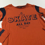 'Skate All Day' Orange & Navy Long Sleeve Top - Boys 7-8 Years