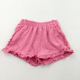Pink Lightweight Jersey Shorts with Frill Detail - Girls 3-4 Years