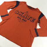 'Skate All Day' Orange & Navy Long Sleeve Top - Boys 7-8 Years