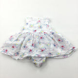 Flowers White Cotton Sun Dress with Attached Bodysuit - Girls 0-3 Months