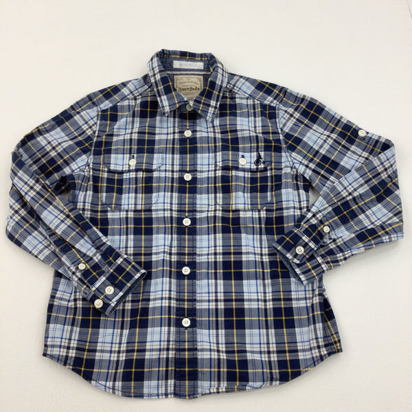 Navy, White & Blue Checked Long Sleeved Shirt - Boys 5-6 Years