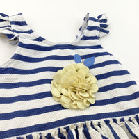 Appliqued Lemon Navy & White Striped Swimming Costume - Girls 3-4 Years