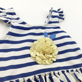 Appliqued Lemon Navy & White Striped Swimming Costume - Girls 3-4 Years