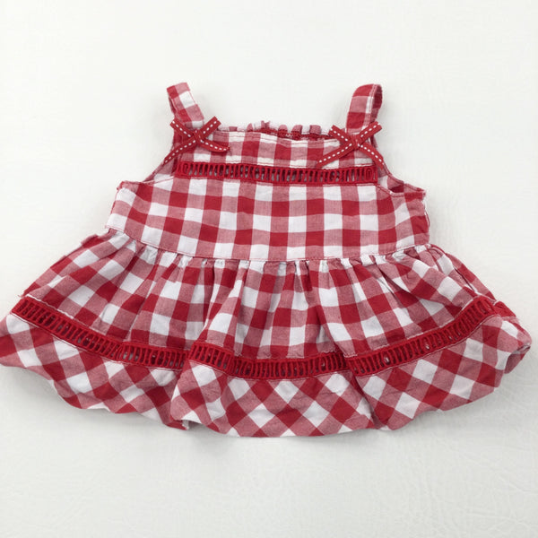 Red & White Checked Cotton Sleeveless Blouse - Girls 0-3 Months