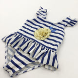 Appliqued Lemon Navy & White Striped Swimming Costume - Girls 3-4 Years