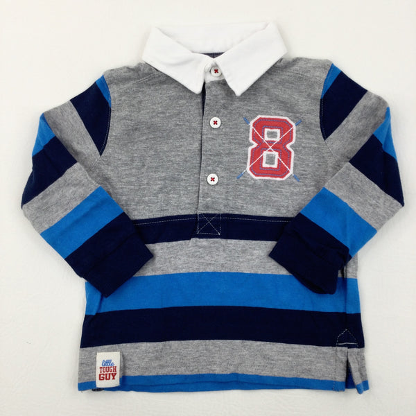 '8' Grey & Blue Rugby Style Top - Boys 3-6 Months
