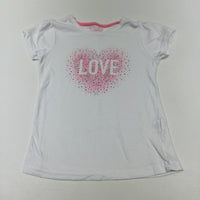 'Love' Heart Neon Pink, Green & White T-Shirt - Girls 7-8 Years