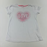 'Love' Heart Neon Pink, Green & White T-Shirt - Girls 7-8 Years