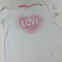 'Love' Heart Neon Pink, Green & White T-Shirt - Girls 7-8 Years