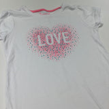 'Love' Heart Neon Pink, Green & White T-Shirt - Girls 7-8 Years