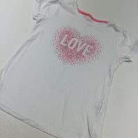 'Love' Heart Neon Pink, Green & White T-Shirt - Girls 7-8 Years