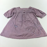 Embroidered Butterfly Lilac Lightweight Corduroy Dress with 3/4 Length Sleeves - Girls 18-24 Months