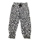 Flowers Black & White Cotton Trousers - Girls 3-4 Years