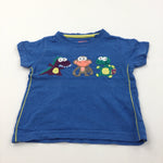 Monster, Monkey & Tortoise Appliqued Blue T-Shirt - Boys 3-6 Months