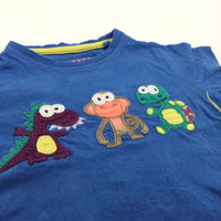 Monster, Monkey & Tortoise Appliqued Blue T-Shirt - Boys 3-6 Months