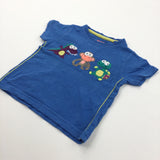 Monster, Monkey & Tortoise Appliqued Blue T-Shirt - Boys 3-6 Months