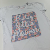 'Pretty Little Flower' Flowers White, Pink & Blue T-Shirt - Girls 7-8 Years