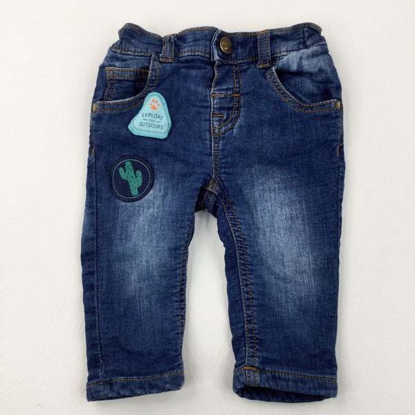 'Explore The Outdoors' Badges Dark Blue Lined Denim Jeans - Boys 3-6 Months