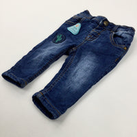 'Explore The Outdoors' Badges Dark Blue Lined Denim Jeans - Boys 3-6 Months