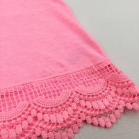 Neon Pink Jersey Vest Top with Lacey Hem - Girls 3-4 Years