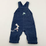 Rabbit Appliqued Blue Cord Dungarees - Boys 3-6 Months