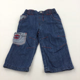 Mid Blue & Red Denim Jeans - Boys 3-6 Months