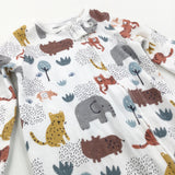 Wild Animals Colourful White Babygrow with Integrated Mitts - Boys 3-6 Months