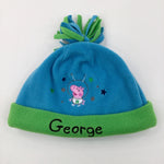 'George' Pig Blue & Green Fleece Hat - Boys 3-6 Months