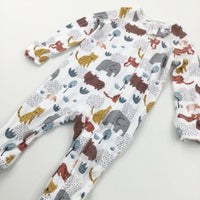 Wild Animals Colourful White Babygrow with Integrated Mitts - Boys 3-6 Months