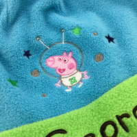 'George' Pig Blue & Green Fleece Hat - Boys 3-6 Months