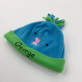 'George' Pig Blue & Green Fleece Hat - Boys 3-6 Months