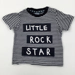 'Little Rock Star' Black & White Striped T-Shirt - Boys 4-6 Months