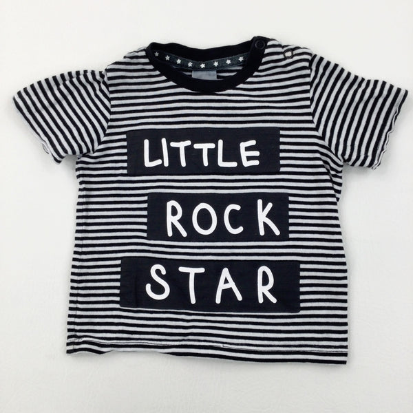 'Little Rock Star' Black & White Striped T-Shirt - Boys 4-6 Months
