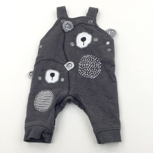 Bears Appliqued Charcoal Grey Jersey Dungarees - Boys 3-6 Months