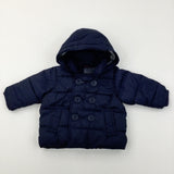 Anchor Buttons Navy Padded Coat - Boys 0-6 Months