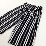 Black & White Striped Cropped Viscose Trousers - Girls 5-6 Years