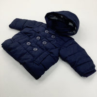 Anchor Buttons Navy Padded Coat - Boys 0-6 Months